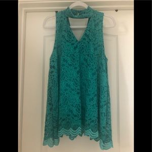 L&B Turquoise Floral Lace Peekaboo Sleeveless Top